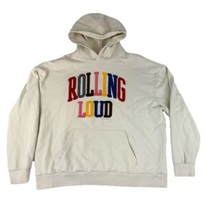 Rolling Loud Hoodie Mens 2XL Cream Pullover Colorful Chenille Letters Streetwear